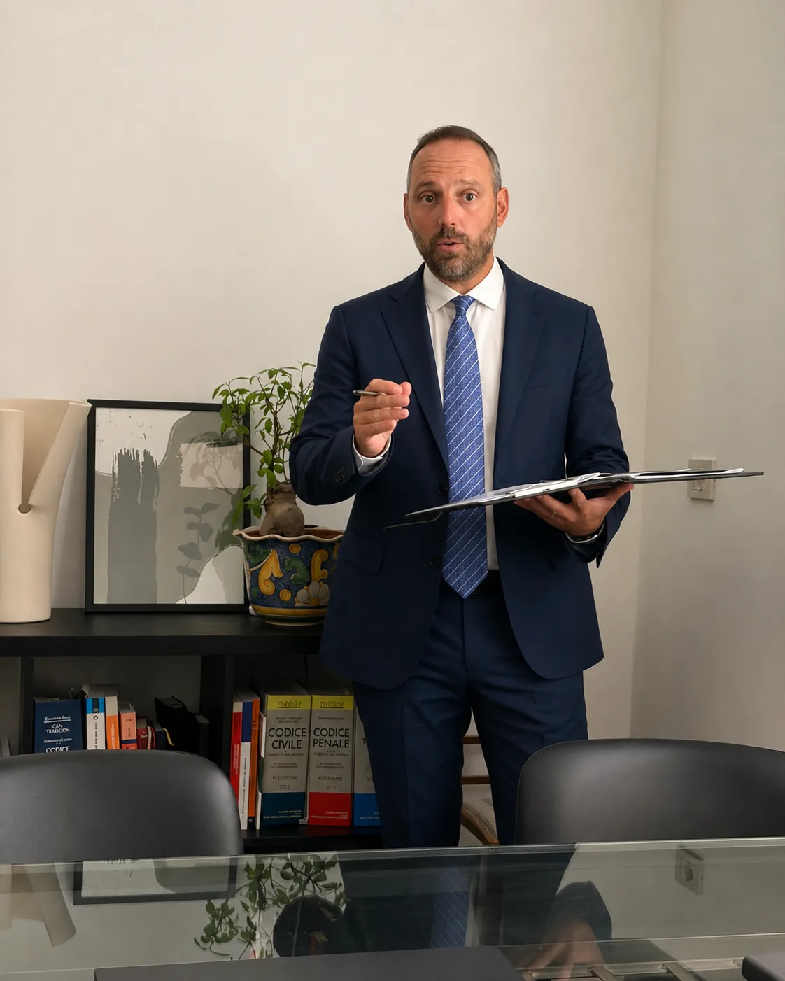 L'Avv. Manfredi Bruno esamina la documentazione di una pratica di lavoro